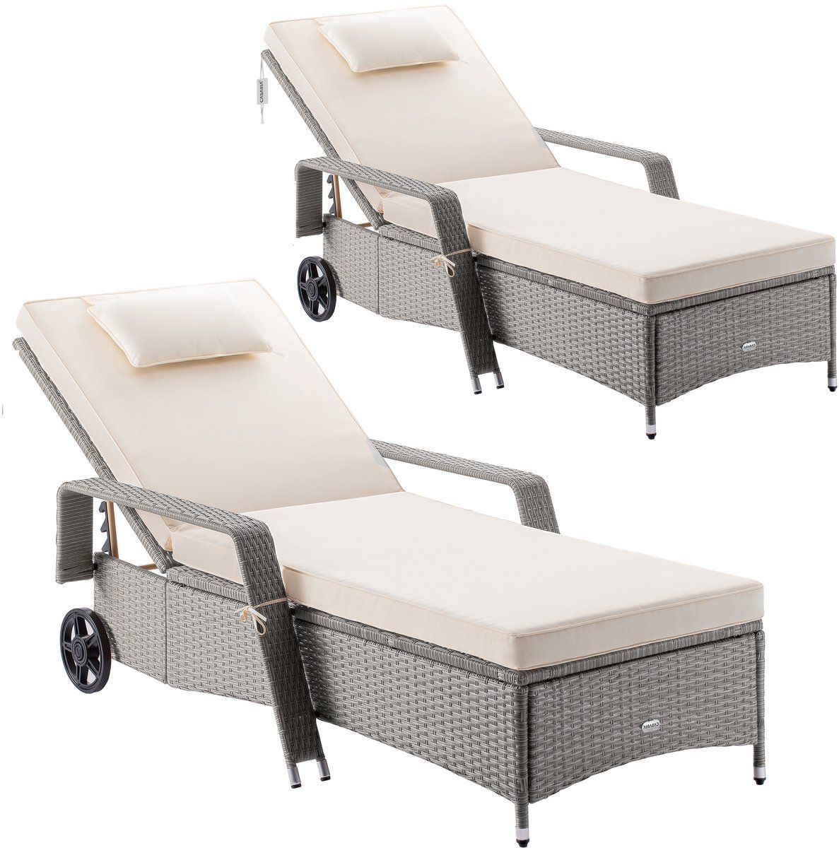 casaria ligbed set van 2 kunststof 193x90x43cm crème