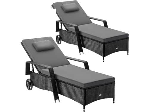 Casaria Ligbed - Set van 2 Kunststof 193x90x43cm - Zwart/Antraciet