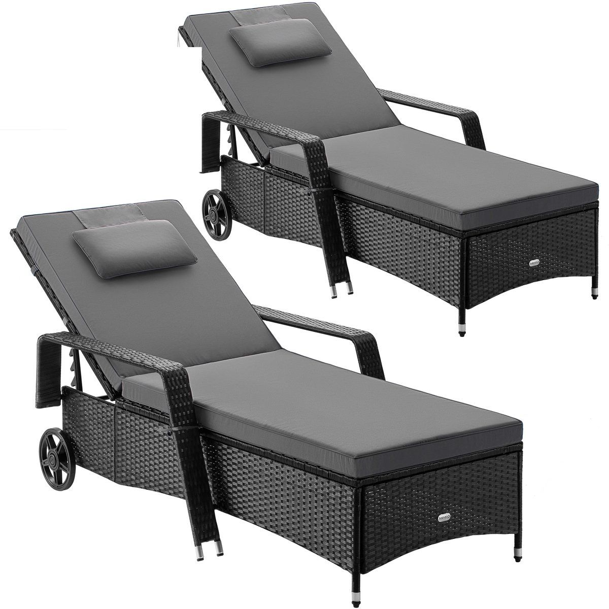 casaria ligbed set van 2 kunststof 193x90x43cm zwart/antraciet