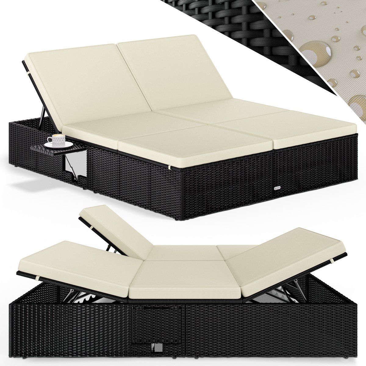 casaria ligbed tweepersoons polyrattan 200x160cm verstelbaar zwart