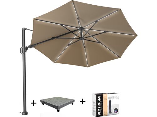 Challenger T2 glow zweefparasol 350 cm rond taupe met 90KG
