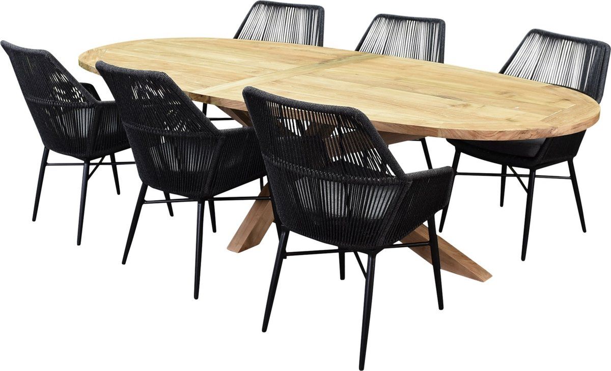 chianti ellips dining tuinset 280x130xh75 cm 7 delig teak rope