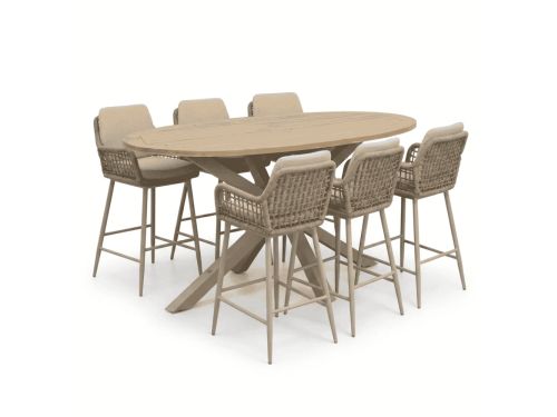 Cleve beige/Valencia Sandstone dining barset | 6 personen | teakhout + touw | 240cm