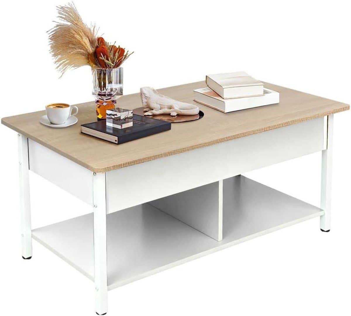 coffee table 3 in 1 with hidden compartments and open shelf