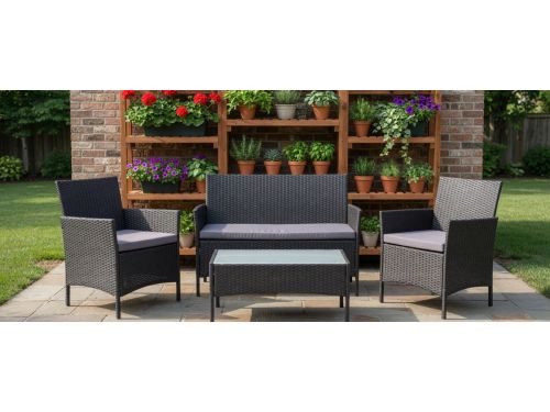 ComfortZone Polyrotan Zitgroep Zwart | Loungeset 4-Zits met Bank