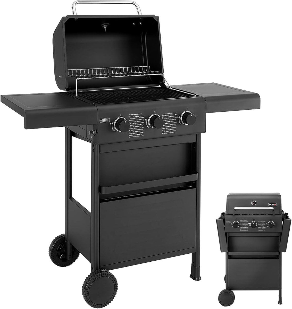 compact gasbarbecue grillwagen griller bbq roestvrijstalen brander gasbarbecue zwart balkon