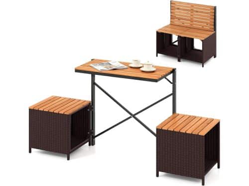COSTWAY 2-in-1 tuinbank, converteerbare picknicktafel en zitbank (bruin)
