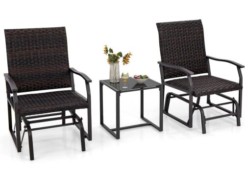 COSTWAY 3-delige balkonmeubelset, rotan balkonset met 2 stoelen en tafel