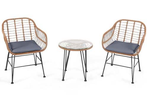 COSTWAY 3-delige bistroset 2 rotanstoelen & gehard glas bijzettafel &