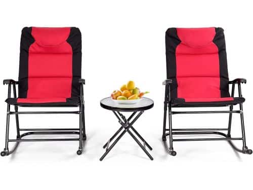 COSTWAY 3-delige schommelligstoel, ligstoelen met bijzettafel, tuinligstoel, bistroset