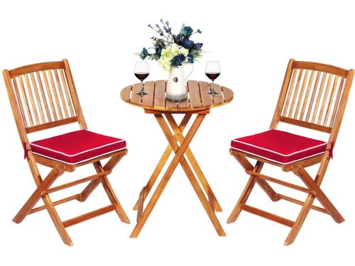 COSTWAY 3-delige terrasmeubelset, inklapbaar, met ronde tafel en 2 stoelen