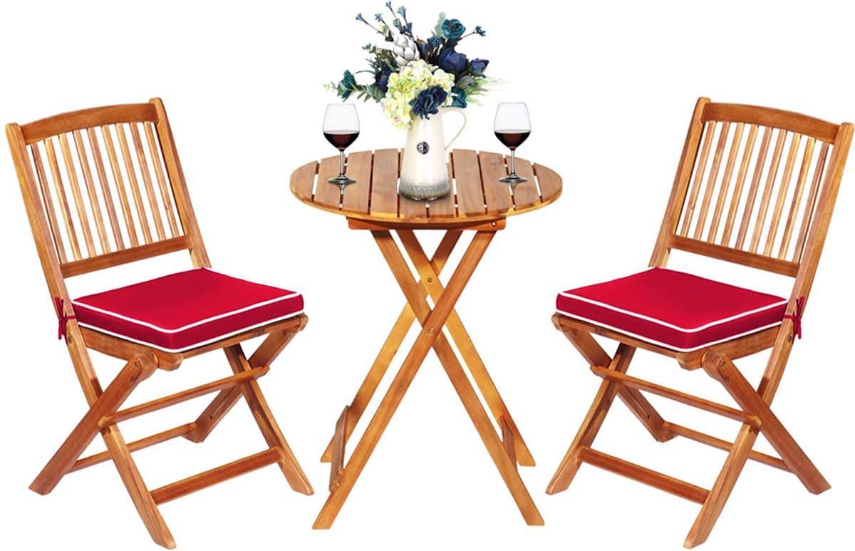 costway 3 delige terrasmeubelset, inklapbaar, met ronde tafel en 2 stoelen