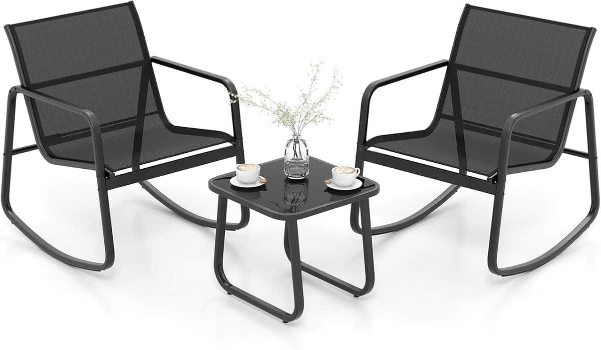 costway 3 delige tuinmeubelset, balkonset met 2 stoelen en tafel