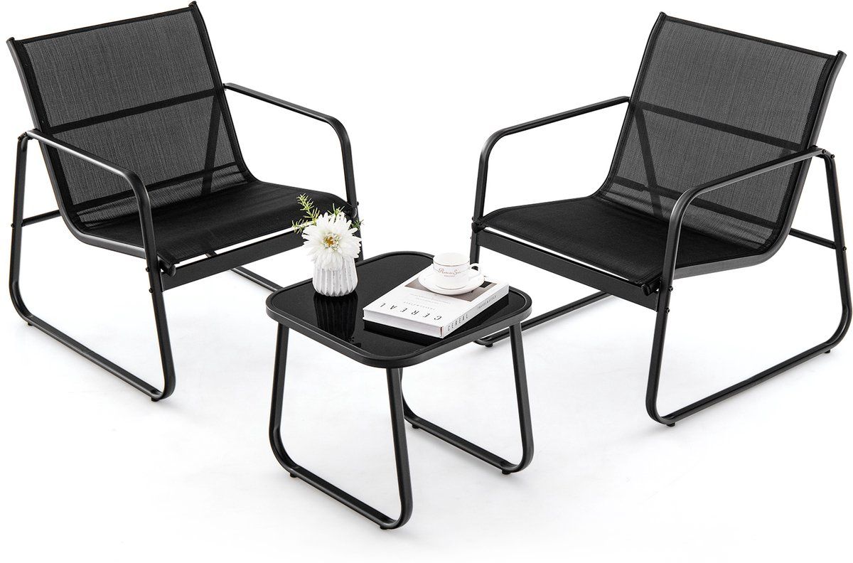 costway 3 delige tuinmeubelset, balkonset met 2 stoelen en tafel