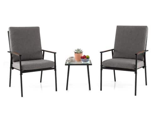 COSTWAY Balkonset, tuinmeubelen met salontafel, 2 stoelen & kussens