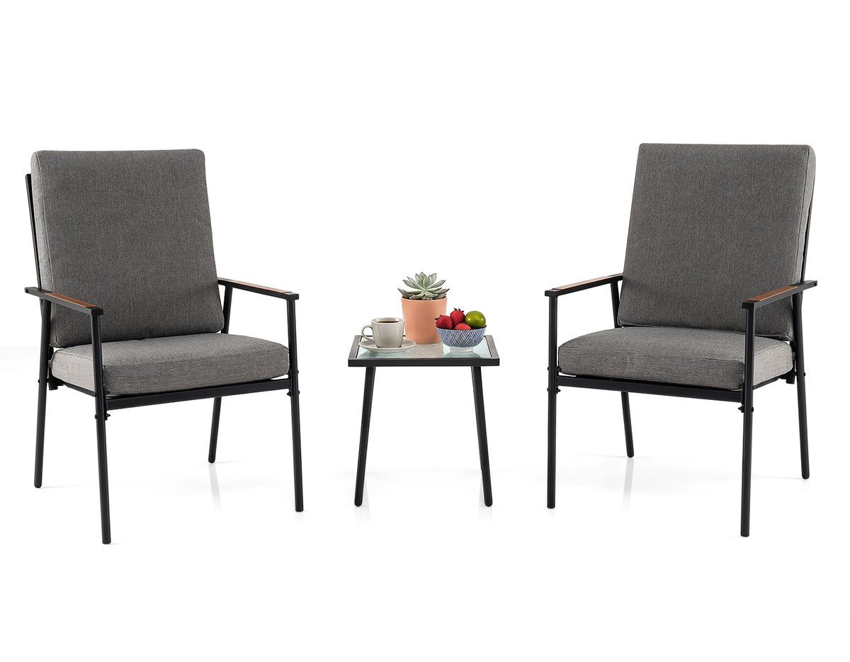 costway balkonset, tuinmeubelen met salontafel, 2 stoelen & kussens