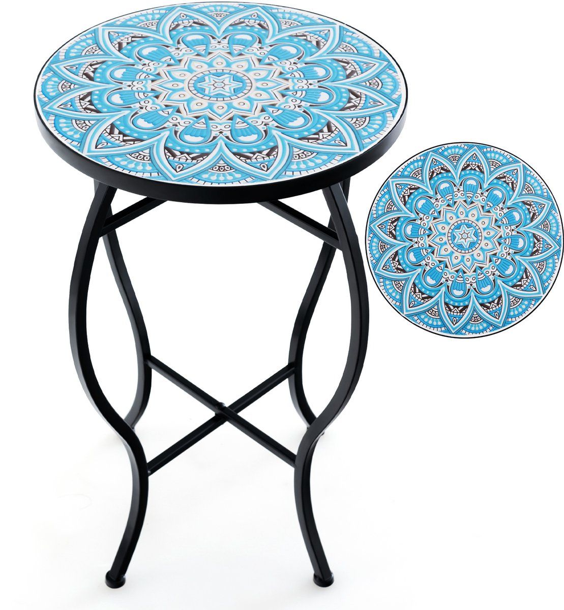 costway bijzettafel, mozaïektafel, rond, mozaïek, tuintafel, bistrotafel, diameter 30 x