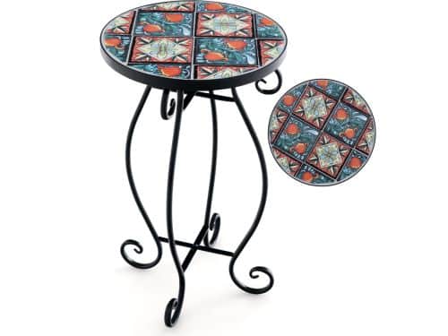 COSTWAY Bijzettafel, mozaïektafel, rond, mozaïek, tuintafel, bistrotafel, diameter 30 x