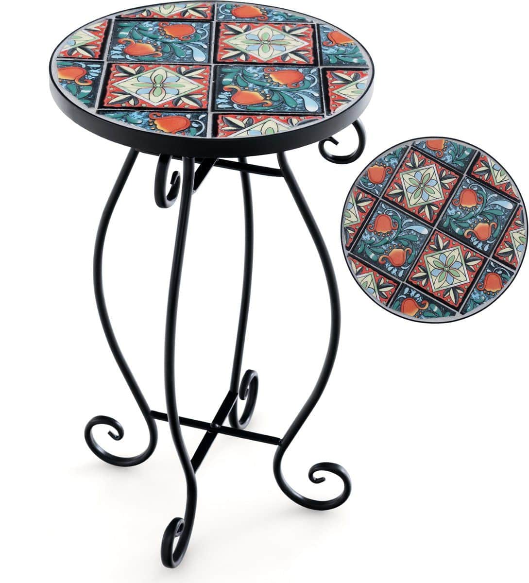 costway bijzettafel, mozaïektafel, rond, mozaïek, tuintafel, bistrotafel, diameter 30 x