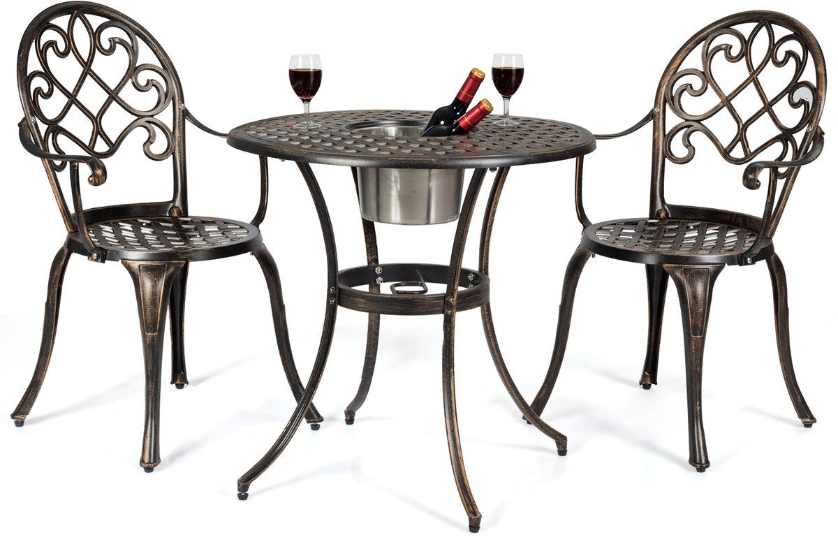 costway bistroset met 2 stoelen & bijzettafel, ronde tafel met
