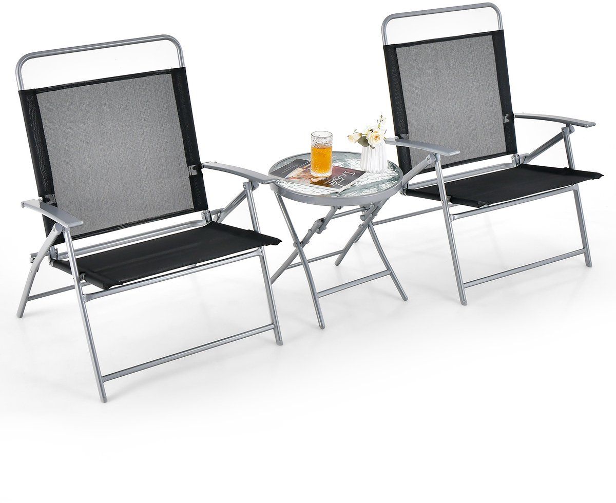 costway bistrotafel met 2 stoelen, inklapbare balkonset, 3
