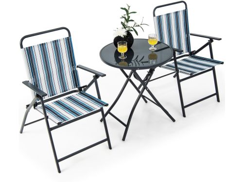 COSTWAY Bistrotafel met 2 stoelen, inklapbare balkonset, 3