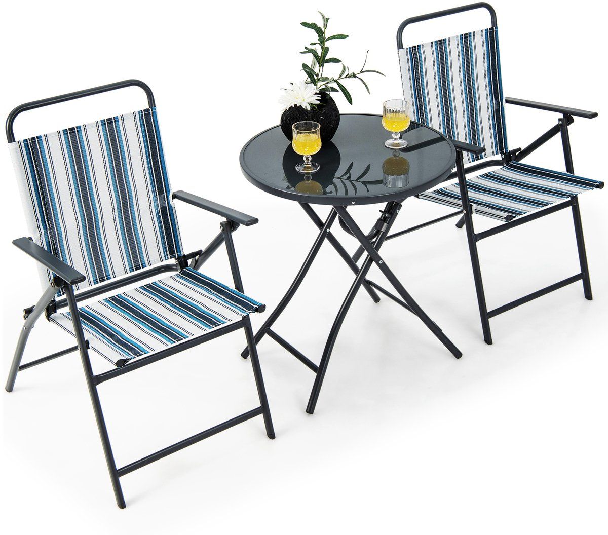 costway bistrotafel met 2 stoelen, inklapbare balkonset, 3