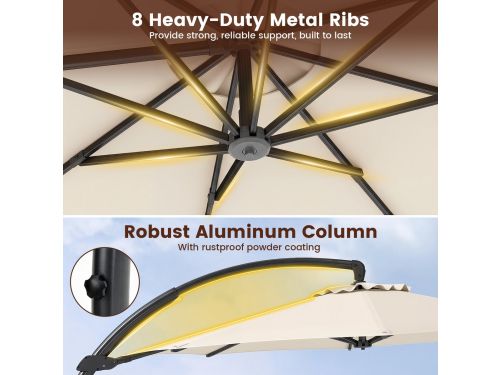COSTWAY Parasol met standaard, 330 cm, aluminium zweefparasol met zwengel