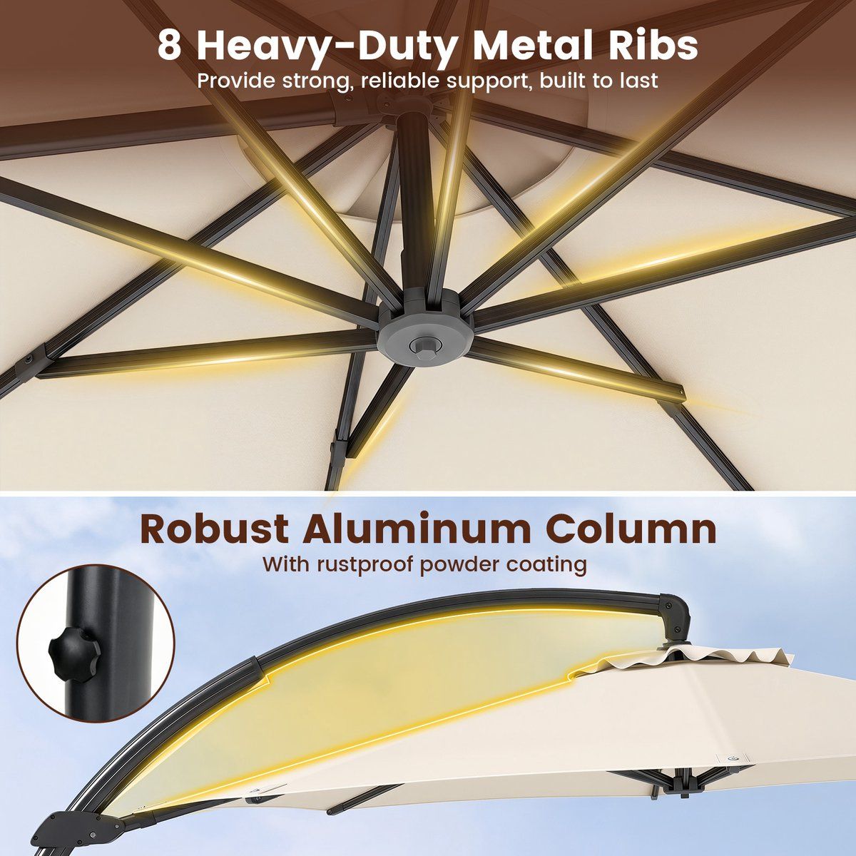 costway parasol met standaard, 330 cm, aluminium zweefparasol met zwengel