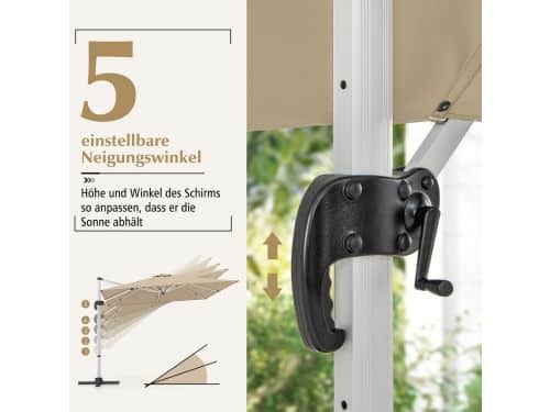 COSTWAY Parasol, rechthoekig, 300 x 300 cm, grote zweefparasol met
