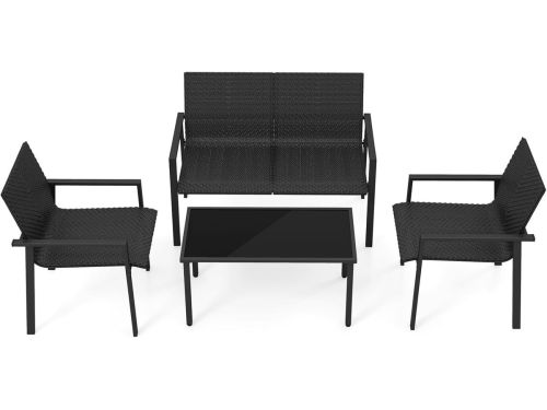 COSTWAY Polyrotan tuinmeubelset, 4-delig, terrasmeubels, zitgroep, zitgroep voor 4 personen