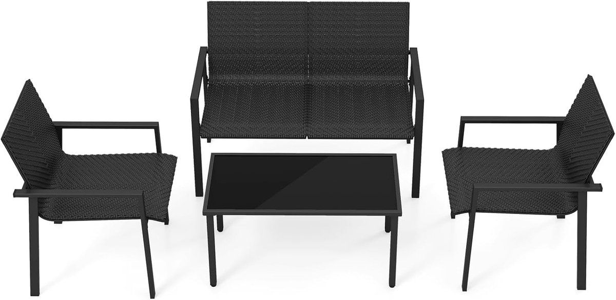 costway polyrotan tuinmeubelset, 4 delig, terrasmeubels, zitgroep, zitgroep voor 4 personen