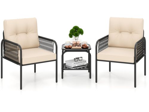 COSTWAY Rotan tuinmeubelset, 3-delig, balkonmeubel met 2 stoelen & tafel