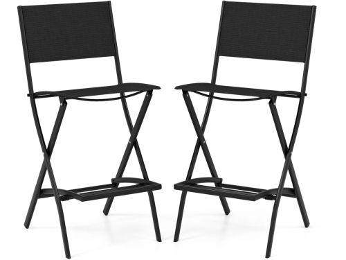 COSTWAY Set van 2 outdoor barkrukken, inklapbare barstoelen met rugleuning