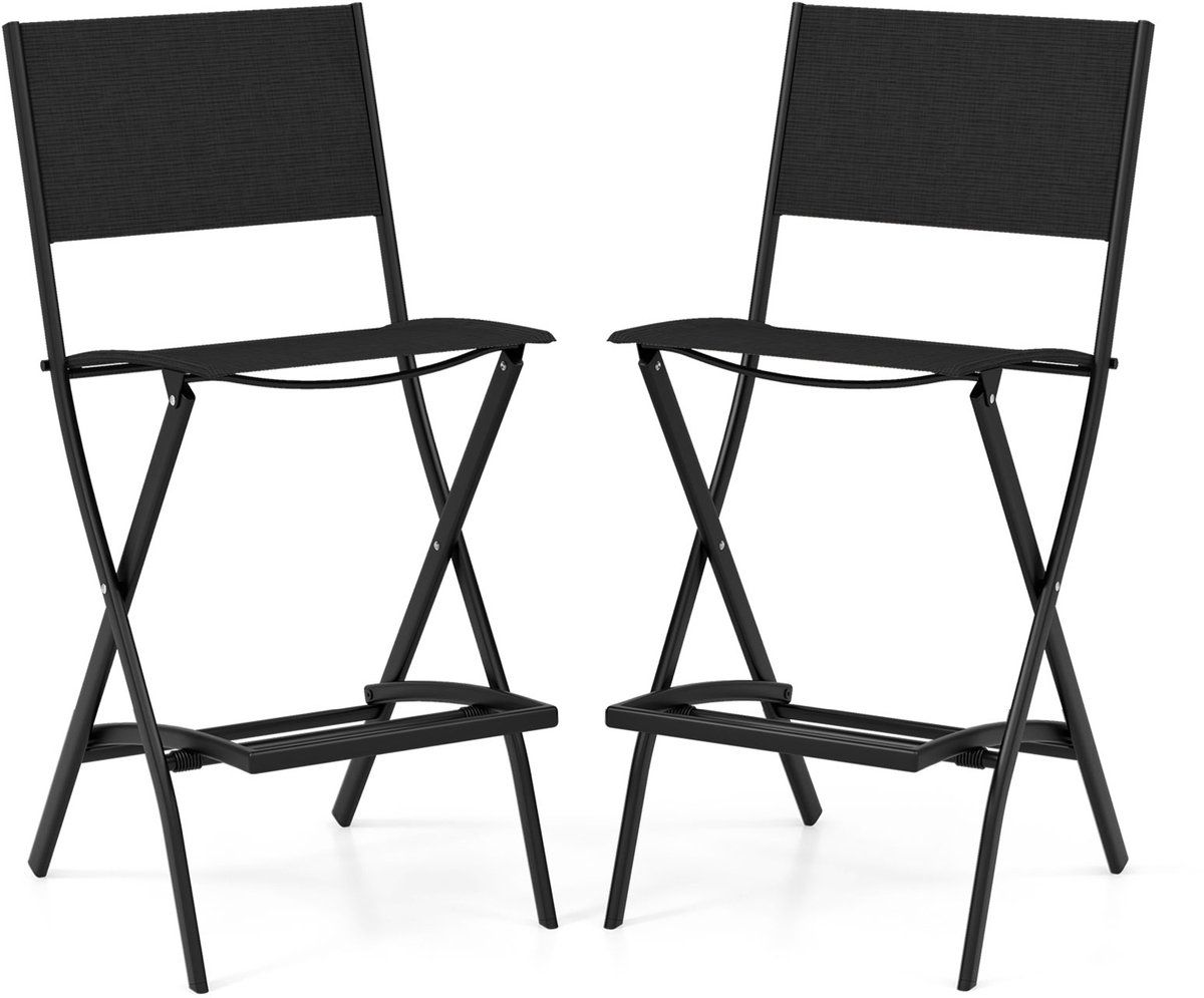 costway set van 2 outdoor barkrukken, inklapbare barstoelen met rugleuning