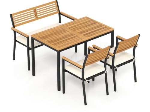 COSTWAY Tuinmeubelset, terrasmeubelen incl. tuintafel met parasolgat, tuinbank & 2
