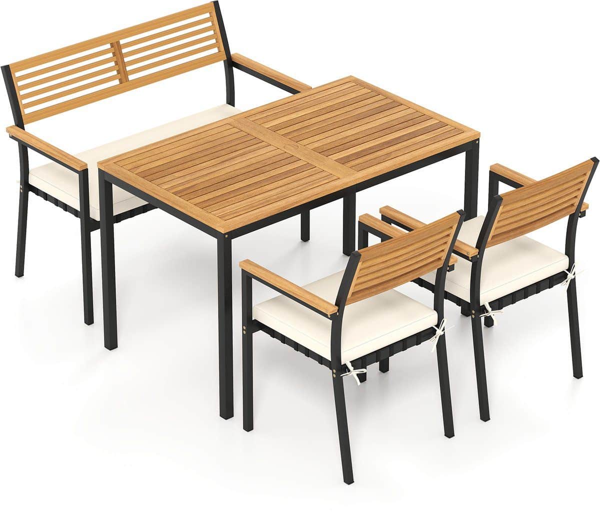costway tuinmeubelset, terrasmeubelen incl. tuintafel met parasolgat, tuinbank & 2
