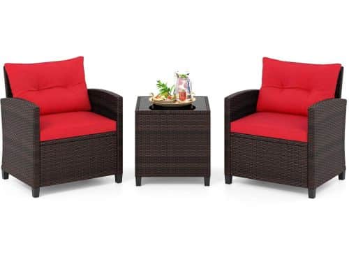 COSTWAY Tuinmeubelset van rotan, 3-delige balkonset bestaande uit 2 fauteuils