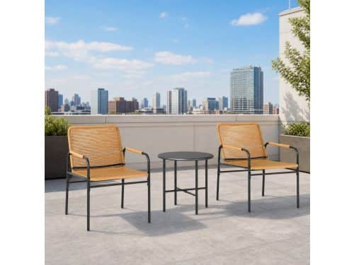 COVREO Bistroset 3-delig geel, stalen frame met 2 stoelen en