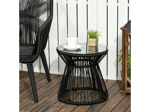 COVREO Tuintafel 40x40x42 cm - zwart, gehard glazen blad