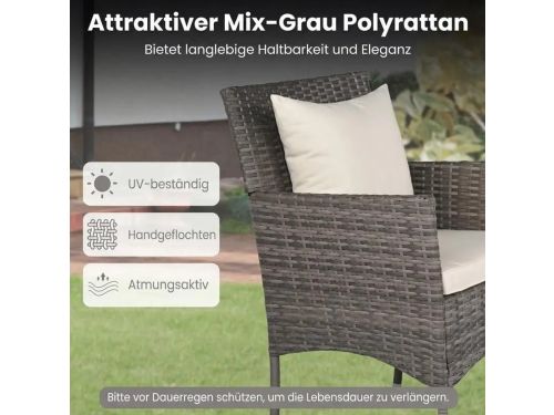 Dailygoods 3-delige tuinmeubelset, balkonset inclusief 2 rotan stoelen en een