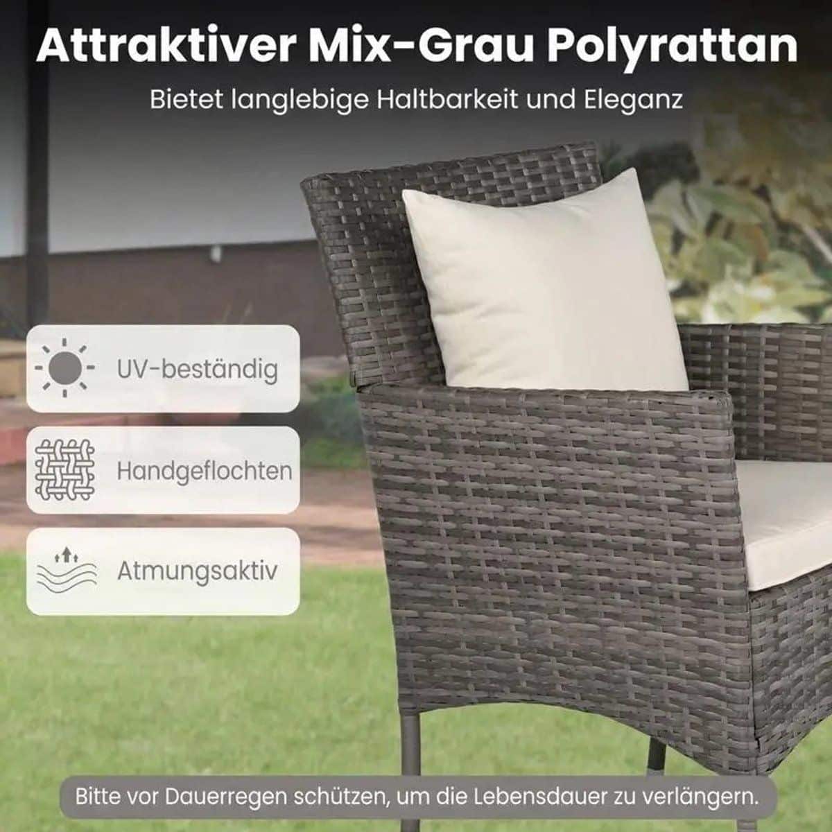 dailygoods 3 delige tuinmeubelset, balkonset inclusief 2 rotan stoelen en een