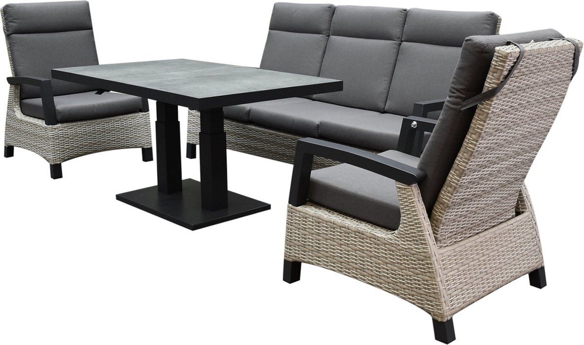dallas stoel bank dining loungeset 4 delig verstelbare tafel grijs