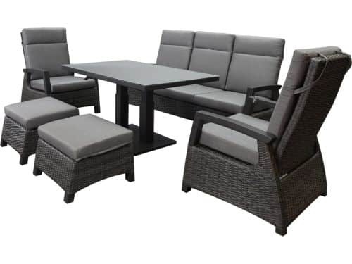 Dallas stoel bank dining loungeset 6 delig verstelbare tafel antraciet