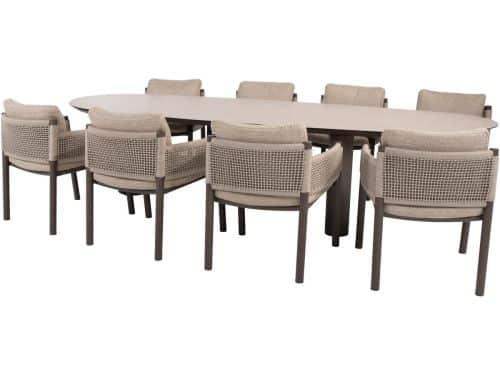 Denia Savanne dining tuinset 290x110xH75 cm 9 delig keramiek terre