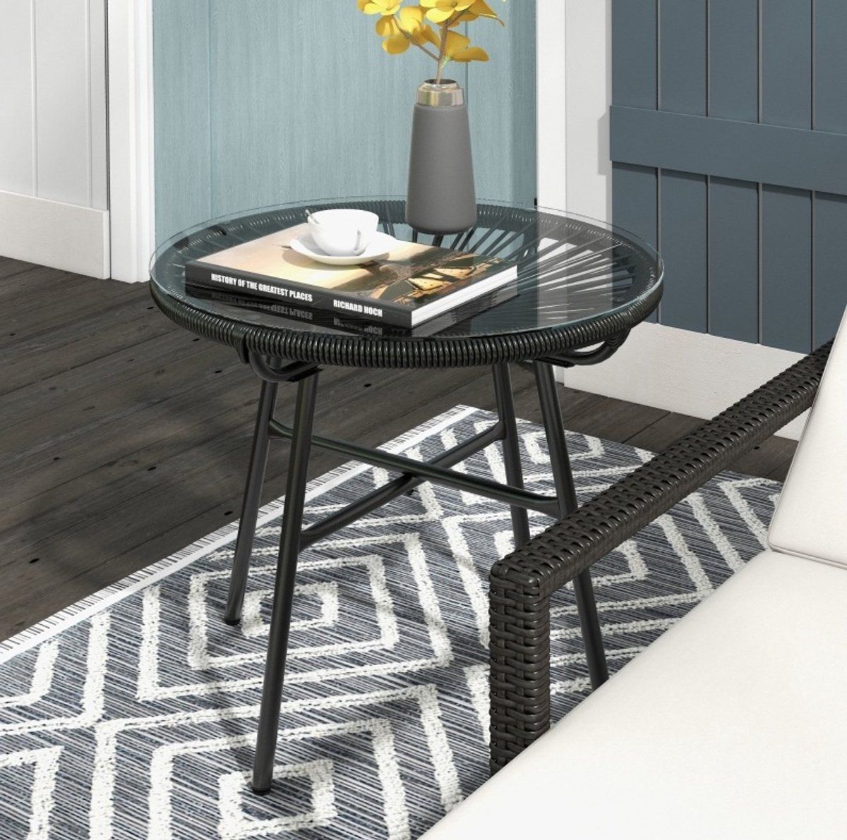 desmiu tuintafel ronde bijzettafel in boho stijl voor tuin