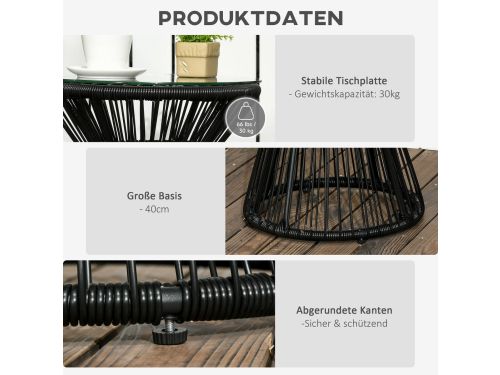 DESMIU Tuintafel - Ronde Bijzettafel Met Gehard Glazen Blad En