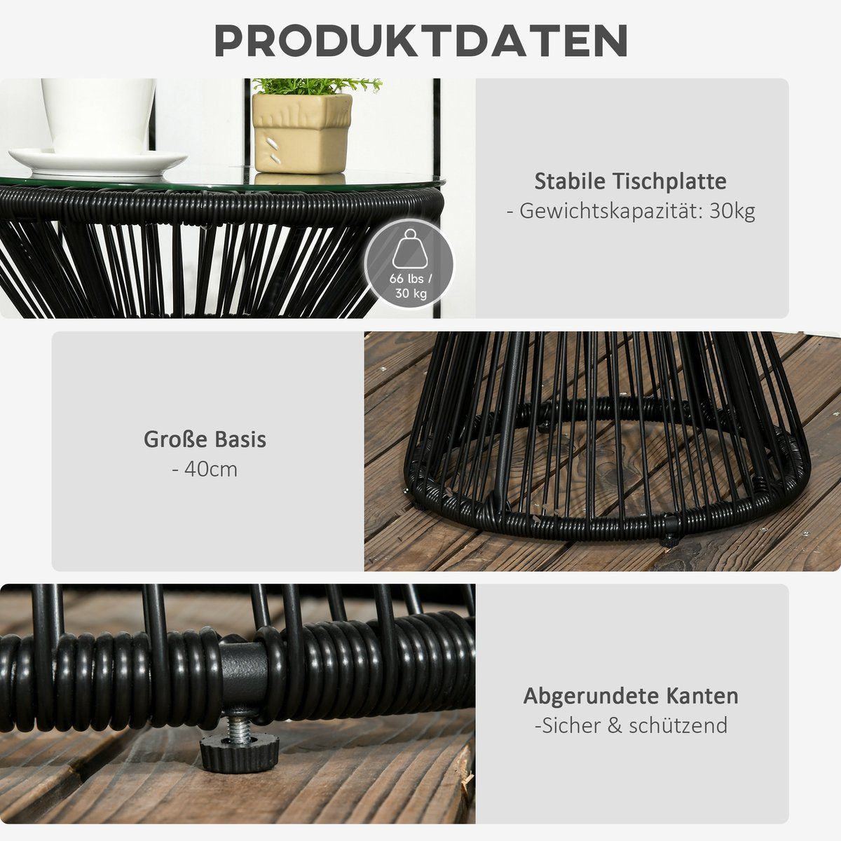 desmiu tuintafel ronde bijzettafel met gehard glazen blad en