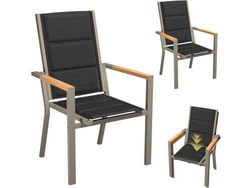 Devoko Aluminium Tuinstoelen 2x -Tuinstoel met armleuningen in houtnerfstructuur