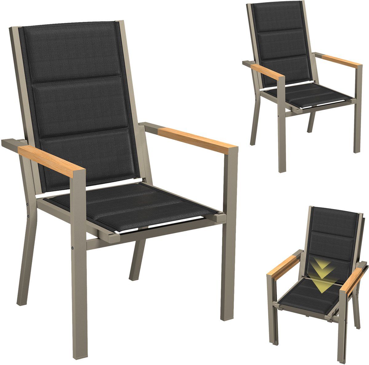 devoko aluminium tuinstoelen 2x tuinstoel met armleuningen in houtnerfstructuur